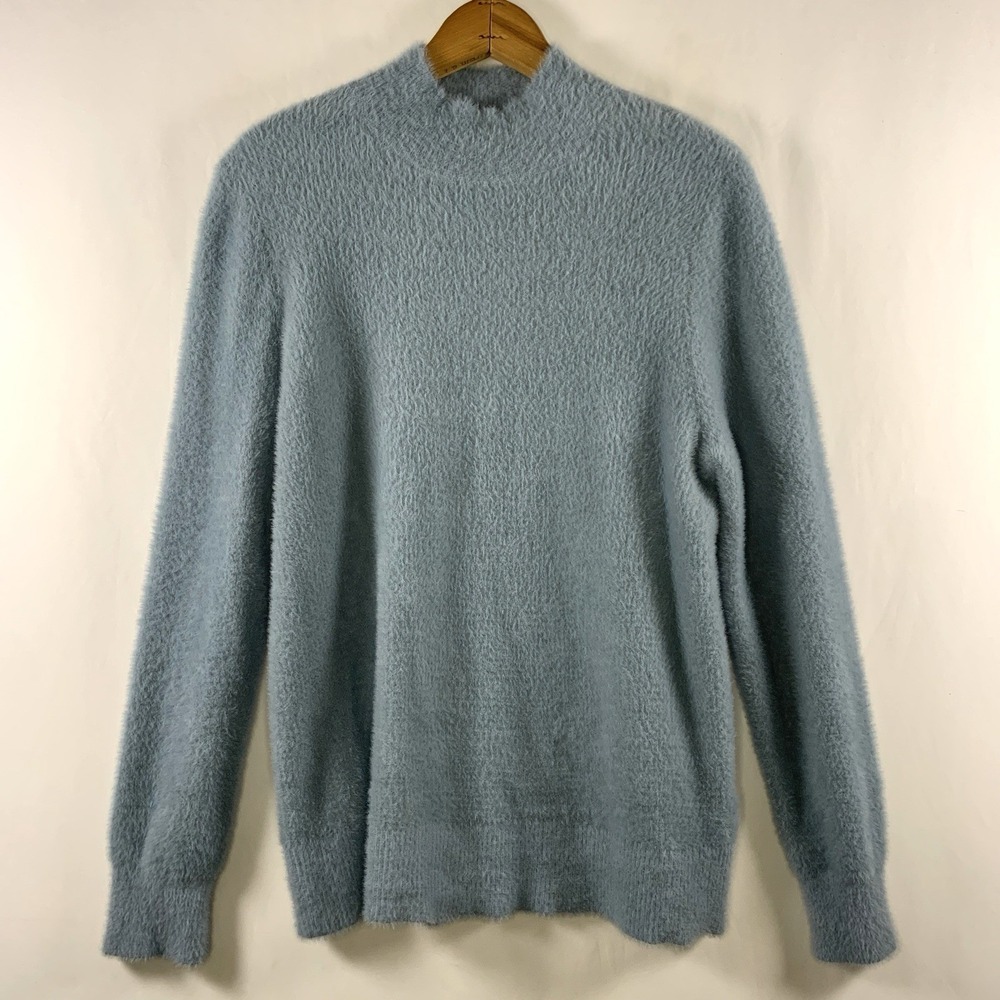 Bailey 44 Womens Fuzzy Mock Neck Sweater Sz M Powder Blue Minimalist Chic Preppy
